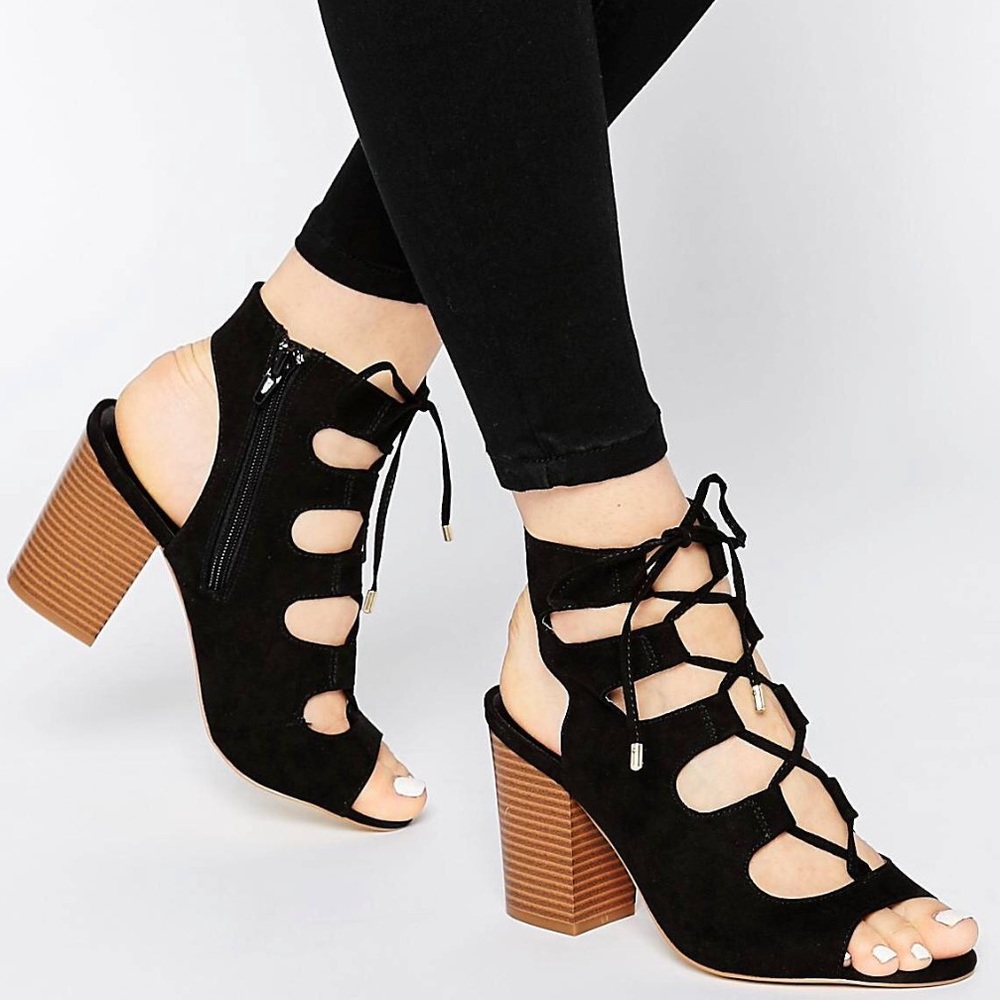 Lace up block heels